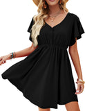 1 x RAW Customer Returns Beluring Women Summer Ruffle Short Sleeve Elegant V-Neck Peplum Dress A Black L - RRP €39.99