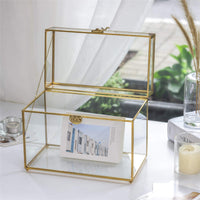 1 x RAW Customer Returns NCYP Glass Card Box Large Geometric Terrarium Gold Handmade Brass Vintage Rectangular Shape with Base for Wedding Entry Wishes Keepsake Centerpiece Stable Glass Box Only  - RRP €42.99