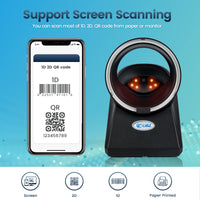 1 x RAW Customer Returns OBZ 1D QR 2D Desktop Barcode Scanner, QR Code Scanner USB Handsfree Barcode Scanner Automatic Image Sensing Barcode Scanner for POS PC Supermarket Library Store - RRP €70.58