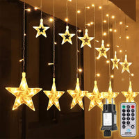 1 x RAW Customer Returns SALCAR Christmas String Lights Remote Control LED 2 1 meter 12 stars 10 15cm 31v light up curtain for Parties, Pergolas, Wedding, Garden Decoration - RRP €21.99