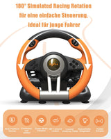 1 x RAW Customer Returns PXN V3 Pro steering wheel, gaming steering wheel, 180 racing steering wheel, game steering wheel with pedals and racing paddles, vibration feedback, steering wheel for PC, PS4, PS3, Xbox and N Switch -Orange - RRP €96.29