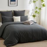 1 x RAW Customer Returns WAVVE bed linen 220x240 3 pieces anthracite - duvet cover 220 x 240 set with pillowcases 65x65 cm, bed linen sets 240x220 made of microfiber with zipper soft and iron-free, gray - RRP €29.99