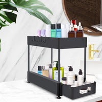 7 x Brand New FINEW 2 Tier Under Sink Kitchen Organizer, Kitchen Organizer, Kitchen Shelf, Kitchen Shelf with Sliding Drawer and Hook, Bathroom Organizer, Spice Rack Black - RRP €159.6