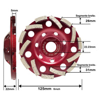 1 x RAW Customer Returns GVHAKG Diamond Cup Grinder 125mm 22.23mm, Cup Grinder for Concrete Stone Natural Stone Tile Adhesive Granite Masonry Extra Speed Diamond Grinding Disc - RRP €20.15