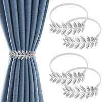 5 x Brand New Nudiuhis Curtain Tiebacks, Modern Style Decorative Curtain Tiebacks for Curtains with Metal Leaf Pattern, Adjustable Length Silver  - RRP €96.0