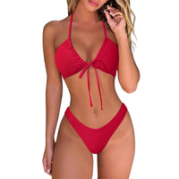 1 x RAW Customer Returns DOULAFASS Women s Bikini Set Sexy Bikini Brazilian Style Low Waist String Triangle 2-piece Bikini Red S - RRP €33.25