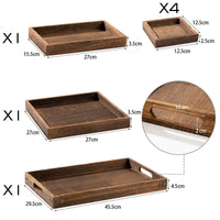 1 x RAW Customer Returns Yangbaga tray serving tray 7 pieces made of wood, with handles, rectangular tray for dishes, drinks, breakfast tray, serving tray party reception or decorative tray - RRP €33.52