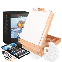 1 x RAW Customer Returns Painting Easel, Set of 34 pieces of acrylic painting with beech wood table easel, 24 Acrylic Colors, 6 Paint Brushes - Canvas 24x30cm, Palette Knife and Palette - RRP €39.99