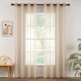 1 x RAW Customer Returns MIULEE Sheer Voile Curtain with Eyelets Transparent Curtain Eyelet Curtain Eyelet Scarf Transparent See-Through Airy Decorative Scarf for Bedroom Living Room 140 x 225 cm W x H Set of 2 Khaki - RRP €28.36