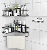 3 x Brand New Shower shelf without drilling black, shower shelf without drilling corner, 3 pieces stainless steel shower shelf for hanging shower basket bathroom shelf for kitchen bathroom toilet - RRP €69.54