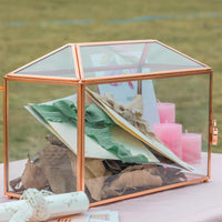 1 x RAW Customer Returns NCYP 32cm Large Rose Gold Geometric Glass Card Box with Slot and Heart Lock, Transparent Terrarium for Wedding Reception, Party Centerpiece Gift Glass Box and Lock Only  - RRP €56.99