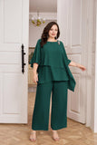 1 x RAW Customer Returns Hanna Nikole Women s Plus Size Trouser Suit Chiffon Shirt Irregular Collar Batwing Sleeves Chiffon Shirt 2 Piece Set Occasion Trousers Chiffon Shirt Dark Green 50 - RRP €73.61