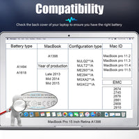 1 x RAW Customer Returns A1398 MacBook Pro Battery Replacement for MacBook Pro 15 inch Retina A1398 Late 2013, Mid 2014, Early 2015 , Replacement Laptop Battery A1494 A1618 8440mAh - RRP €73.62