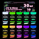 1 x RAW Customer Returns Fantastory luminous paints, noctilucent paint 10x30ml, waterproof acrylic paint, fluorescent glow in the dark paint and black light paint, Acrylic Paint Set - RRP €15.99