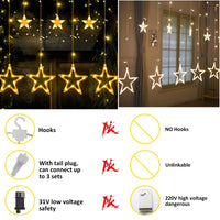 1 x RAW Customer Returns BELLALICHT LED Light Curtain Stars Warm White Christmas Lighting Indoor Window for Christmas Party Wedding IP44 31V 8 Modes with Timer Dimmable 138 LEDs Outdoor Fairy Lights 2.5M... - RRP €18.13