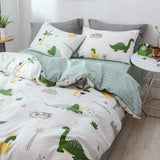 1 x RAW Customer Returns GETIYA Newest 2 Piece Children s Bed Linen 135x200 Cartoon Dinosaur Bed Linen for Boys Girls White Bed Linen Set with Green Dino Pattern Soft Cotton Reversible Bed Linen with Pillowcase 80x80 - RRP €37.3