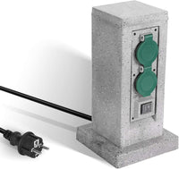 1 x RAW Customer Returns SALCAR garden socket waterproof 4-way, outdoor socket stone look with ON Auto twilight sensor and 3m extension cable, IP44 waterproof socket column, 3680W 16A - gray - RRP €24.19