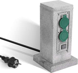 1 x RAW Customer Returns SALCAR garden socket waterproof 4-way, outdoor socket stone look with ON Auto twilight sensor and 3m extension cable, IP44 waterproof socket column, 3680W 16A - gray - RRP €24.19