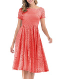 1 x RAW Customer Returns DRESSTELLS Women s Elegant For Wedding A Line Lace Dress, Cocktail Dresses Festive, Knee-Length Evening Dresses, Off Shoulder Evening Dresses, Short Sleeve Swing Pleated Skirt, Coral 3XL - RRP €44.84