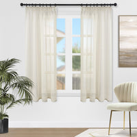 1 x RAW Customer Returns Topfinel voile curtains linen structure with ruffle tape translucent plain for window living room bedroom modern and elegant curtain set of 2 each WxH 140x160 beige - RRP €22.43