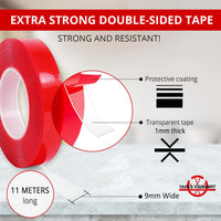 1 x RAW Customer Returns Extra strong transparent acrylic double-sided tape, heat resistant nano magic tape transparent double-sided tape for a long-lasting and strong hold Width 9mmx11m  - RRP €17.24