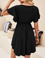 1 x RAW Customer Returns Beluring Women Summer Ruffle Short Sleeve Elegant V-Neck Peplum Dress A Black L - RRP €39.99