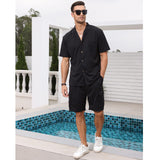 1 x RAW Customer Returns Fastkoala Men s Tracksuit Outfit Set Two Piece Button Suits Summer Shirts Shorts Jogging Suits 2 Piece Black M - RRP €42.0