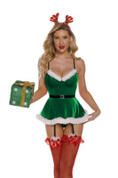 1 x RAW Customer Returns RSLOVE Women s Christmas Dress Santa Costume Babydoll with Garter Belt Green L - RRP €25.38