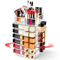 1 x RAW Customer Returns ToyaJeco Acrylic Lipstick Tower Organizer, 360 Degree Rotating Makeup Cosmetic Lipstick Holder with 53 Compartments, Clear Lip Gloss Storage Display Stand Holder for Women Girls - RRP €28.08