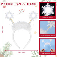 1 x Brand New Weewooday 2 Pieces Carnival Glowing Snowflake Headdress Feather Snowflake Headbands with White Flashing LED Lights Girls Hairbands White Headdress Snowflake Hair Accessories for Women - RRP €19.2