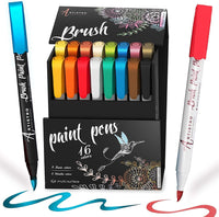 1 x RAW Customer Returns Brush Tip Acrylic Paint Markers, 8 Metallic Colors and 8 Basic Acrylic Paint Markers - Rock Painting, Calligraphy, Scrapbooking, Lettering, Cards, Sketching, Black Paper, DIY - RRP €19.99