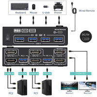 1 x RAW Customer Returns USB 3.0 HDMI KVM Switch 2 PC 2 Monitors, EDID Emulator, 4K 60Hz Extended Display, HDMI 2.0, Dual Monitor KVM Switch 2 Monitors Share Wireless Keyboard, Mouse, Wired Remote and 4 Cables - RRP €75.84