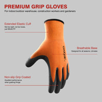 1 x RAW Customer Returns COOLJOB Work Gloves for Men and Women, 3 Pairs Latex Anti-Slip Gardening Gloves with Firm Grip, Safety Work Gloves in High Visibility Orange, L, 3 Pairs L - RRP €30.0