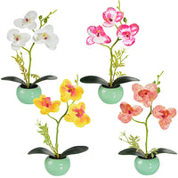 15 x Brand New SIFOEL Artificial Orchid Flowers, 4 Piece Mini Potted Fake Orchid Flowers with Plastic Vase for Home Office Wedding Table Decoration - RRP €306.0