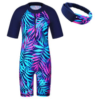 1 x RAW Customer Returns ZNYUNE Girls One Piece Swimsuit Sunscreen Children s Long Sleeve Swimsuit Dark Blue Short Sleeve 11-12 Years - RRP €24.0