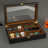 1 x RAW Customer Returns R.SHENGTE Watch Box, 6 Compartments 3 Slots Sunglasses, Wooden Watch Organizer Box with Glass Lid, Jewelry Storage Box for Men Father Husband Boy Friend 6 3 Slots  - RRP €40.32