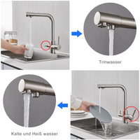 1 x RAW Customer Returns KEOKBON 3-way kitchen tap, drinking water tap kitchen tap, 360 swivel taps, sink tap, brass mixer tap kitchen for osmosis system, brushed colour - RRP €70.58