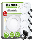 8 x Brand New HAGEMANN 9 x LED recessed spotlights IP44 6 watts 420lm 105 mm drill hole 230V splash-proof bathroom recessed light ultra flat 26mm installation depth - RRP €241.92