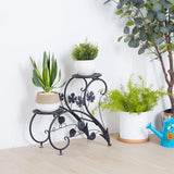 1 x RAW Customer Returns unho flower stand metal, flower staircase flower shelf set of 2, plant shelf for balcony, garden, living room, black - RRP €49.18