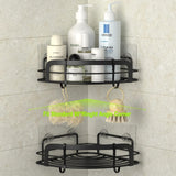 1 x RAW Customer Returns STEUGO corner shelf shower without drilling, black shampoo holder, bathroom shower storage with 4 hooks, 2 pieces, stainless steel - RRP €20.12