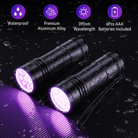 2 x RAW Customer Returns kizplays Ultraviolet Flashlight Led UV Flashlight Flashlight 12 LED Ultraviolet Detect Pet Urine Stains Black Light 395nm Ultraviolet Light 2 Pack  - RRP €18.58