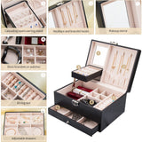 3 x Brand New Jewelry box with 2 levels and a drawer, jewelry box with key, black jewelry box for rings, earrings, necklaces and watches, gift for your loved ones - RRP €81.66