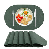 1 x RAW Customer Returns Placemats washable placemats set of 6 PU leather, heat-resistant, non-slip, placemat for dining table, kitchen oval green - RRP €23.96