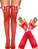 1 x Brand New RSLOVE Christmas Stockings for Women Sexy Santa Claus Costume Fishnet Stockings with Gloves Women Set of 2 Red-2 - RRP €24.0