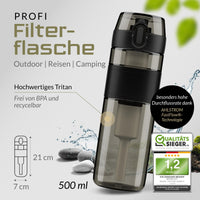 1 x RAW Customer Returns BERGKVIST Outdoor Water Filter Bottle FJ LLKLAR 500 ml - Drinking bottle with filter from AHLSTROM for clean drinking water when camping, hiking survival adventures - Black - RRP €30.24