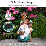 1 x RAW Customer Returns Lewondr Solar Garden Gnome Garden Decoration for Outdoors, Waterproof Resin Gnome Garden Figure with Flower Basket, Sculpture Garden Decoration with Warm Light Gift for Lawn Yard Patio Porch - RRP €36.89