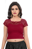 1 x Brand New Indian Ethnic Design Stretchable Cotton Lycra Maroon Tops Readymade Sari Blouses Short Sleeve Crop Top - RRP €22.98