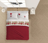 1 x Brand New Linen Store Single Bed Sheet Set Bears and Hearts Complete Single Bed Cotton Made in Italy Top sheet 160x300 bottom sheet with corners 90x200 Pillowcase 52x82 - Red - RRP €44.9