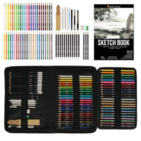 1 x RAW Customer Returns Zenacolor 74-piece professional drawing pencil set, pencil case with 24 watercolor pencils, 12 colored pencils, 12 metallic pencils, 12 pencils and accessories - 1 sketchbook - RRP €25.3