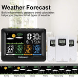 1 x RAW Customer Returns Kalawen weather station with 3 outdoor sensors indoor and outdoor multifunctional radio weather station color display digital with thermometer hygrometer DCF radio clock weather station for home office home garden - RRP €55.97